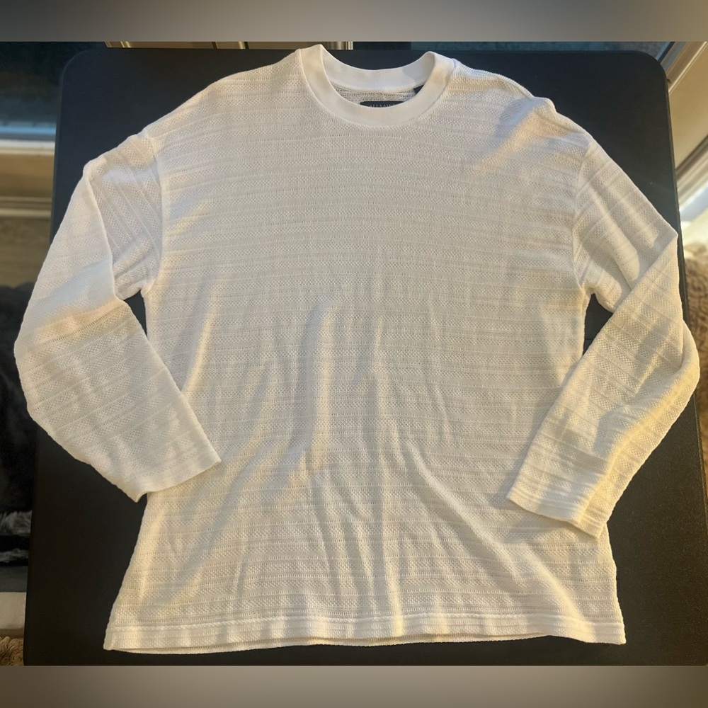 AllSaints Men’s L 100% Organic Open Knit Cotton Long Sleeve Pullover Shirt